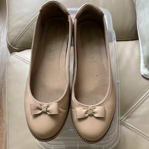 Anne Klein Tan Flats with Bow Accents